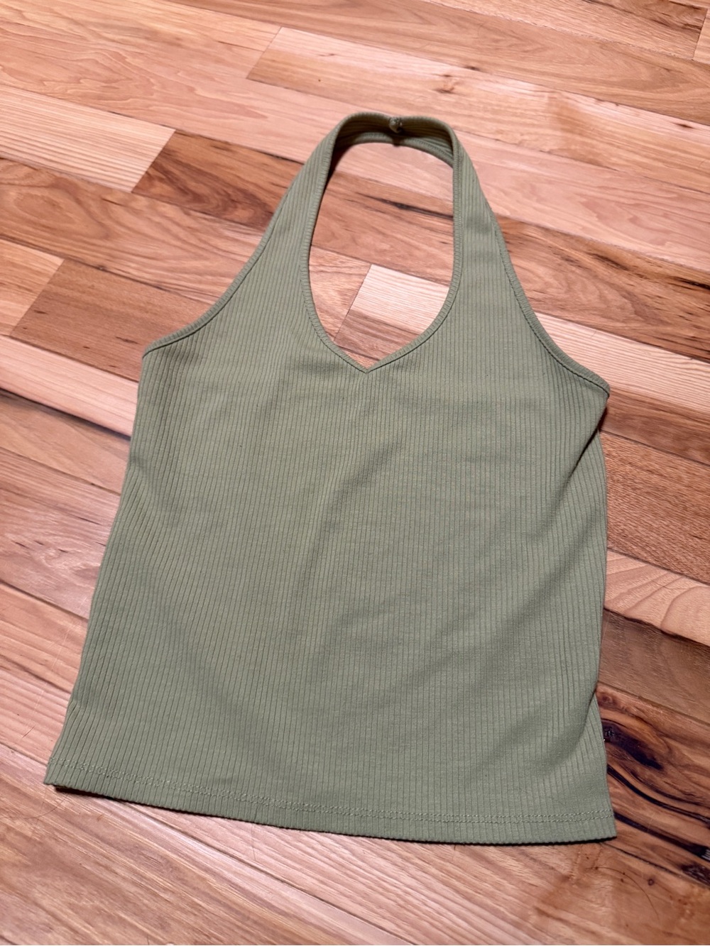American Eagle Outfitters Olive Ribbed Halter Tank